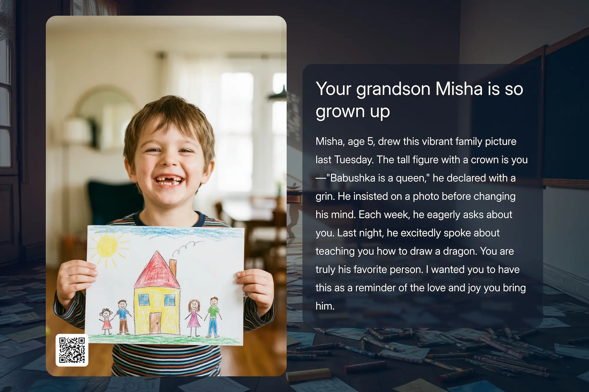 Child with drawing — memory card for grandma